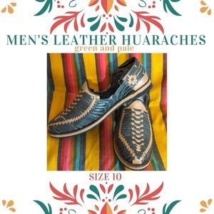 New Mens leather huaraches green and light adobe